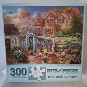 Bits And Pieces "Backyard Retreat" 300 Pc Puzzle Nostalgic Americana Cottage